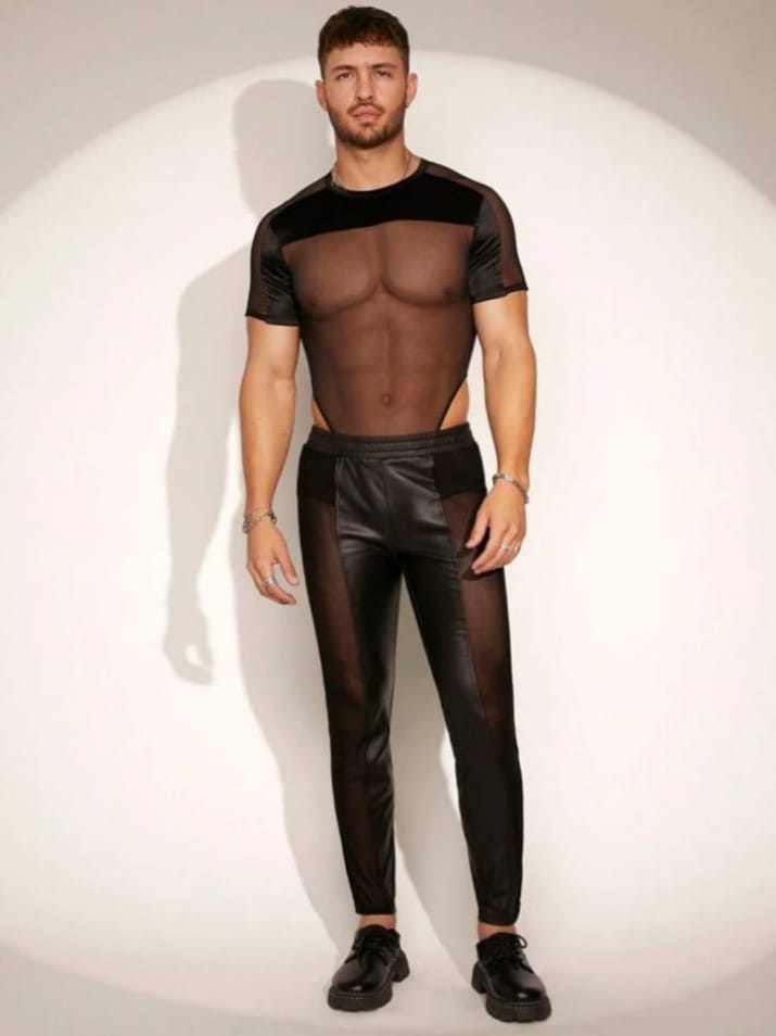 men's mesh contrast skinny bodysuit